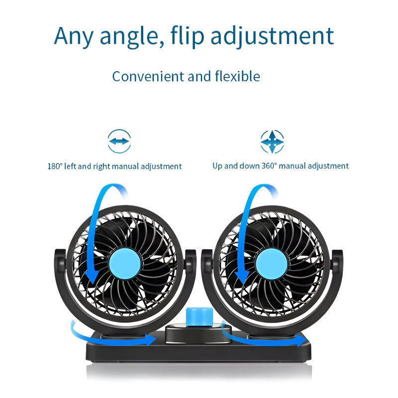 Dual-Headed 360° Rotating Car Fan – Quiet, Powerful & Adjustable Airflow - The Riyadh Store