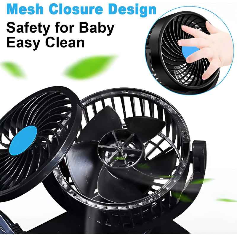 Dual-Headed 360° Rotating Car Fan – Quiet, Powerful & Adjustable Airflow - The Riyadh Store